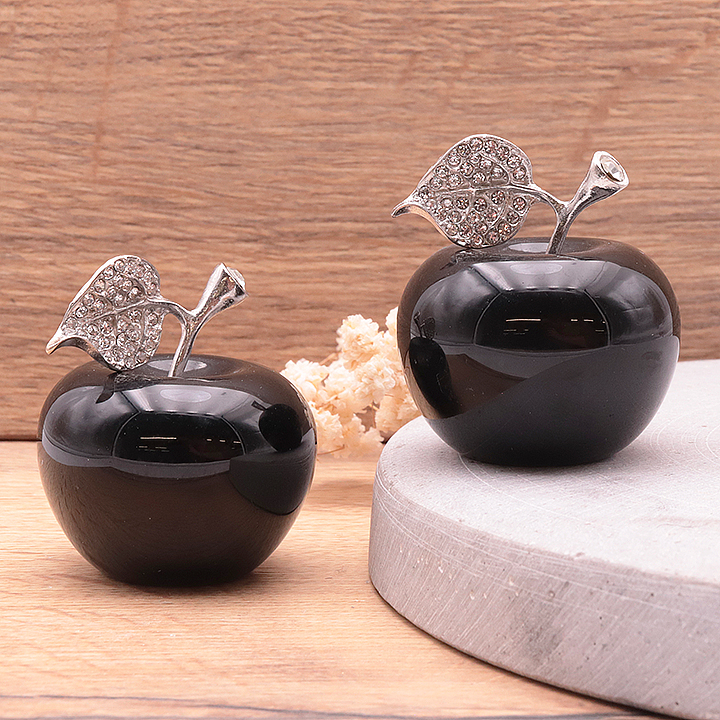 Ornement Pomme En Cristal Noir – Décoration De Table Ou Presse-papiers – Taille 3,5x3 Cm – Design Romantique Et élégant